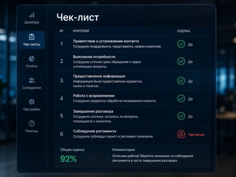 пример чек листа